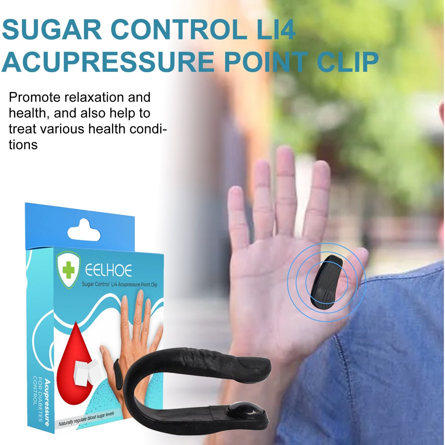 Sugar Control LI4 Acupressure Point Clip | Headache, Migraine & Tension Relief | Light Weight
