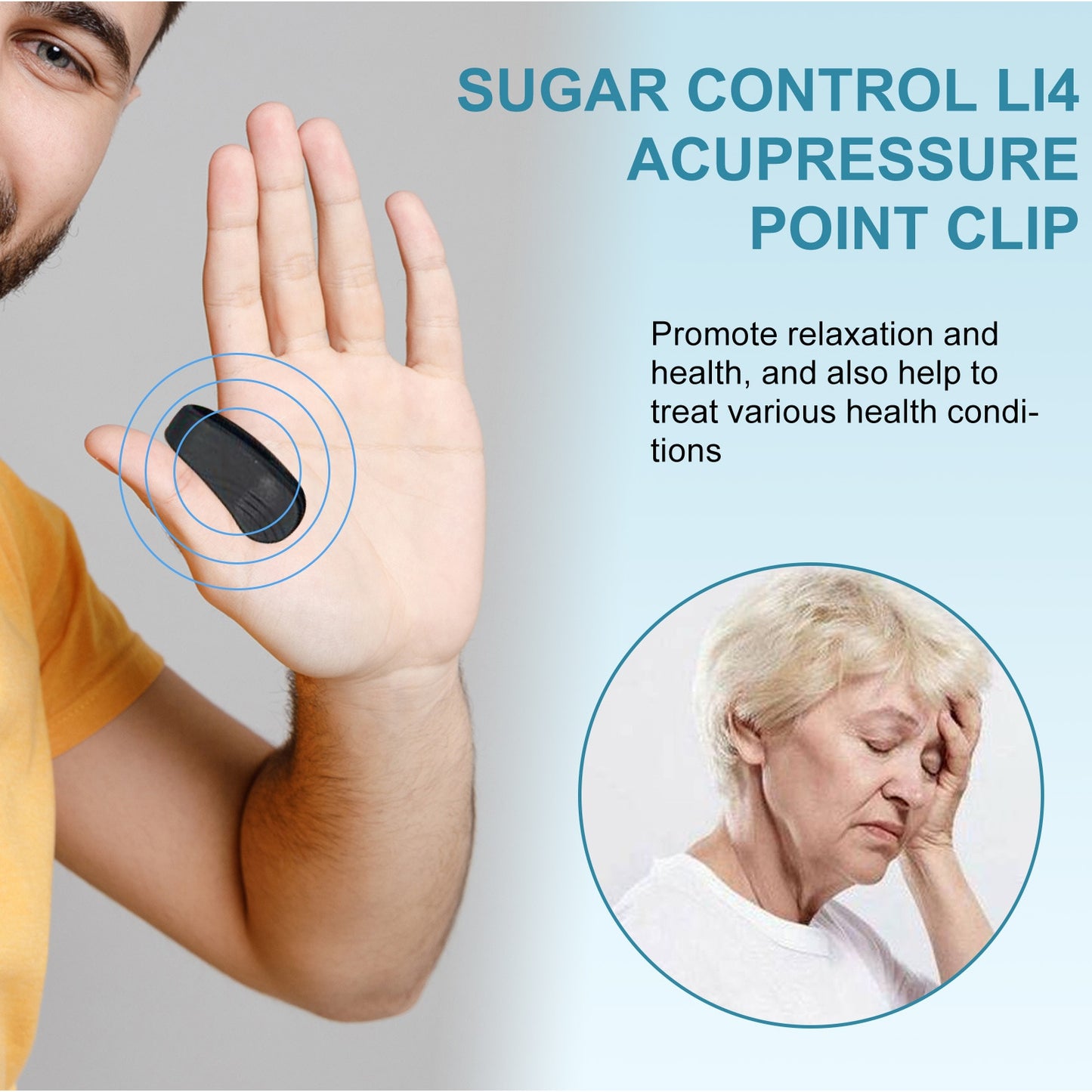 Sugar Control LI4 Acupressure Point Clip | Headache, Migraine & Tension Relief | Light Weight