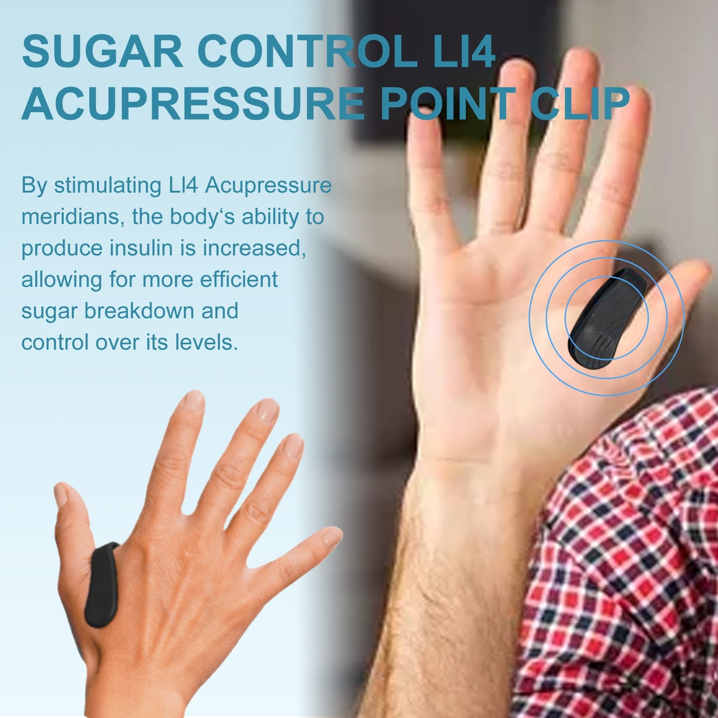 Sugar Control LI4 Acupressure Point Clip | Headache, Migraine & Tension Relief | Light Weight