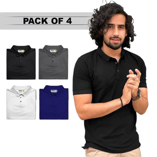 Poly Matte Assorted Solid Half Sleeves Mens Polo T-Shirt Pack Of 4