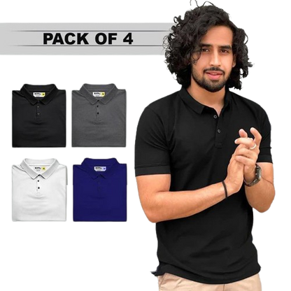 Poly Matte Assorted Solid Half Sleeves Mens Polo T-Shirt Pack Of 4