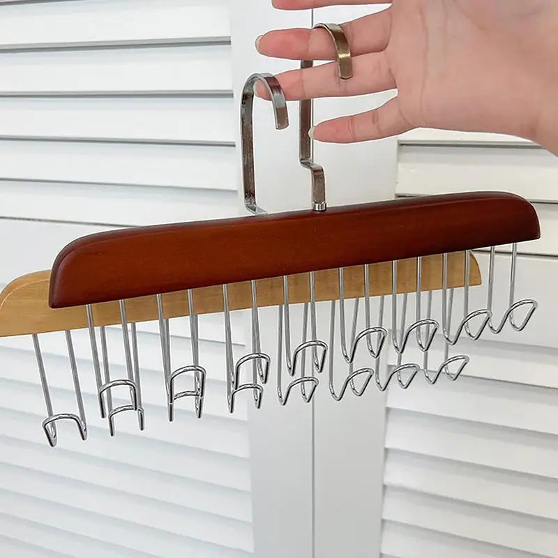 Multifunctional Wooden Hanger with Metal Hooks (Pack of 1)