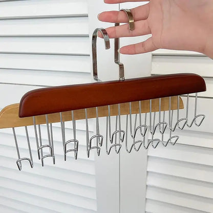 Multifunctional Wooden Hanger with Metal Hooks (Pack of 1)