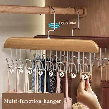 Multifunctional Wooden Hanger with Metal Hooks (Pack of 1)